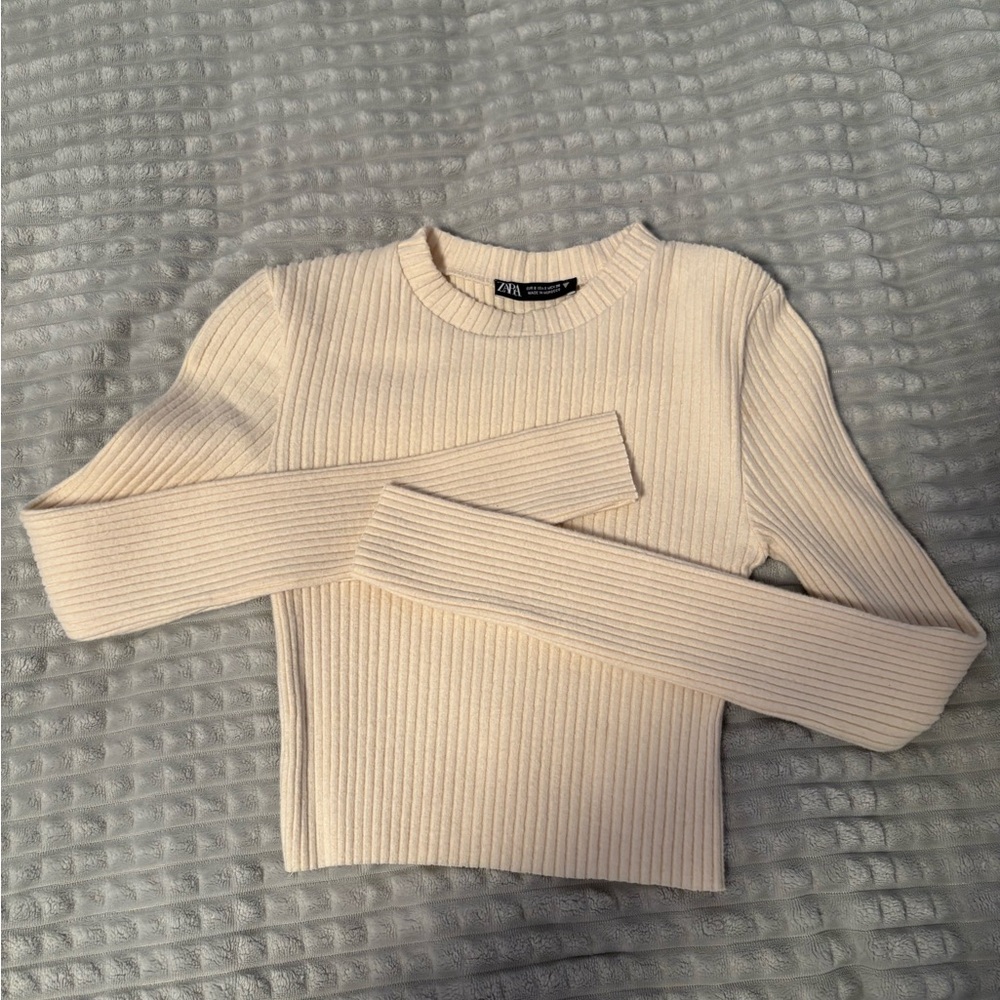 Zara Beige Ribbed Knit Top